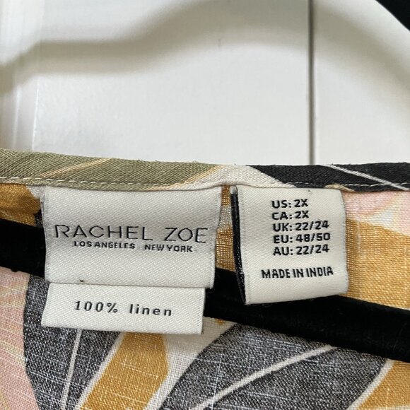 Rachel Zoe T-shirt Womens 2X 100% Linen Floral Foliage Beach Boho - Picture 2 of 6